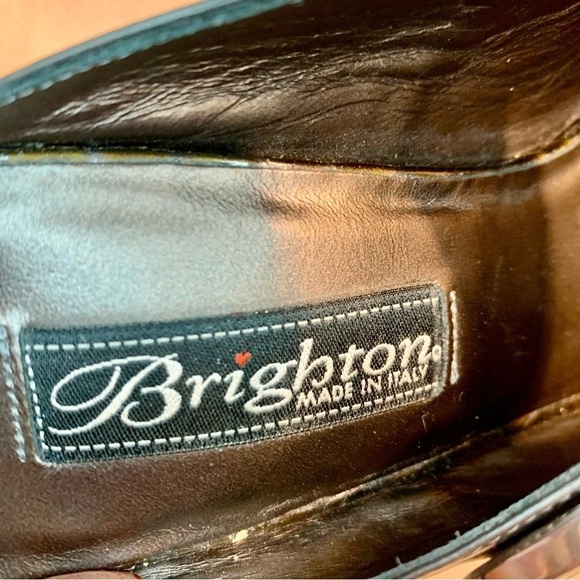 NEW Brighton Beau Mules Sz 7.5 Italy Patent Leather Olive Bronze Crocodile - Picture 15 of 16